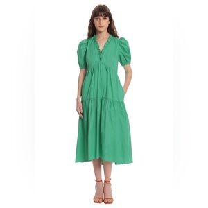 Donna Morgan cotton poplin ruffle v-neck Summer dress